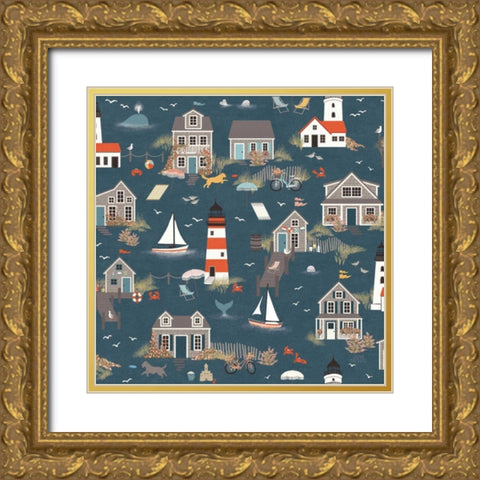 Seaside Village Pattern I Gold Ornate Wood Framed Art Print with Double Matting by Marshall, Laura