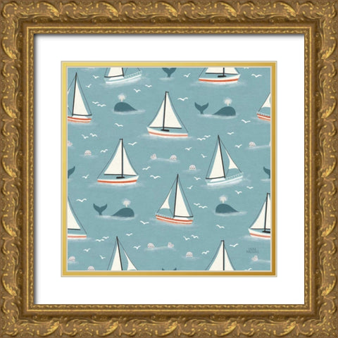 Seaside Village Pattern III Gold Ornate Wood Framed Art Print with Double Matting by Marshall, Laura