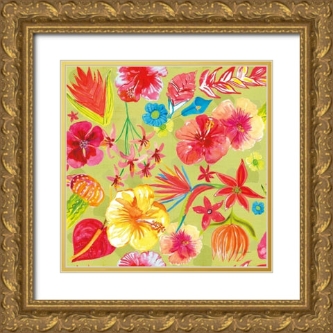 Tutti Frutti Pattern IC Gold Ornate Wood Framed Art Print with Double Matting by Zaman, Farida