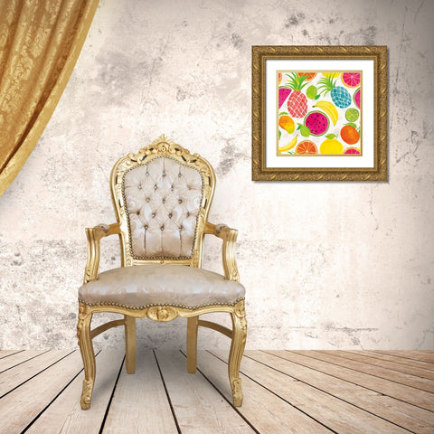 Tutti Frutti Pattern IIIA Gold Ornate Wood Framed Art Print with Double Matting by Zaman, Farida