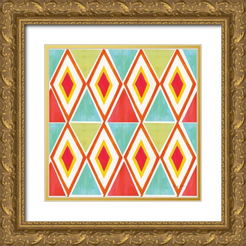 Tutti Frutti Pattern VIA Gold Ornate Wood Framed Art Print with Double Matting by Zaman, Farida