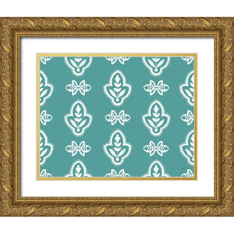 Free Bird Provencal Pattern Indigo Gold Ornate Wood Framed Art Print with Double Matting by Brissonnet, Daphne