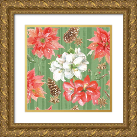 Holiday Flora Pattern IB Gold Ornate Wood Framed Art Print with Double Matting by Grove, Beth