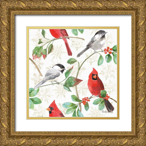 Holiday Flora Pattern IIIA Gold Ornate Wood Framed Art Print with Double Matting by Grove, Beth
