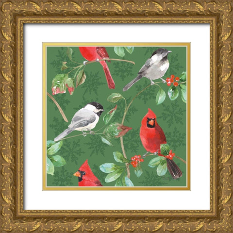 Holiday Flora Pattern IIIB Gold Ornate Wood Framed Art Print with Double Matting by Grove, Beth