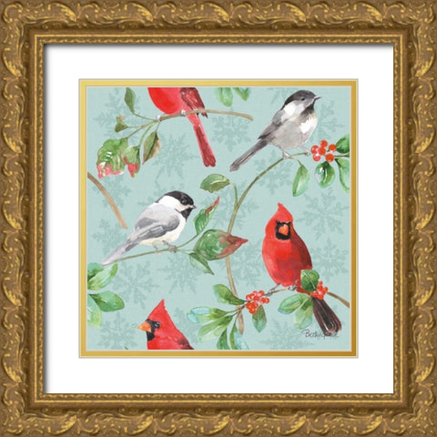 Holiday Flora Pattern IIIC Gold Ornate Wood Framed Art Print with Double Matting by Grove, Beth