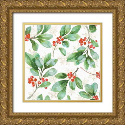 Holiday Flora Pattern VA Gold Ornate Wood Framed Art Print with Double Matting by Grove, Beth