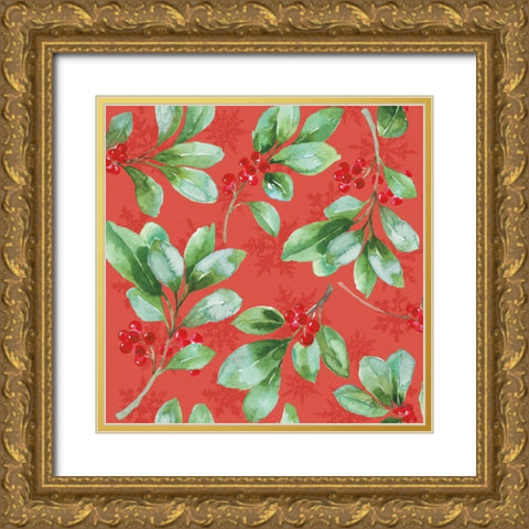 Holiday Flora Pattern VB Gold Ornate Wood Framed Art Print with Double Matting by Grove, Beth