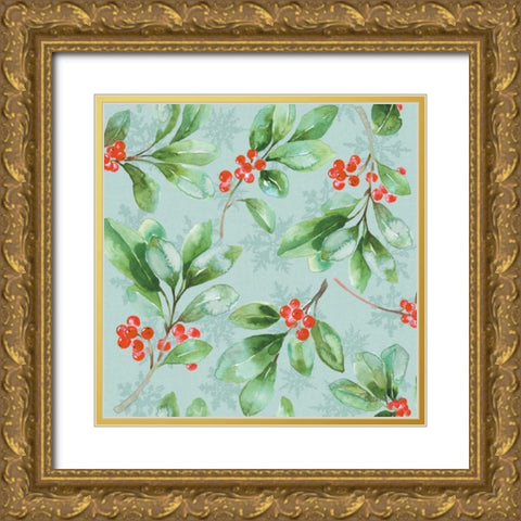 Holiday Flora Pattern VC Gold Ornate Wood Framed Art Print with Double Matting by Grove, Beth