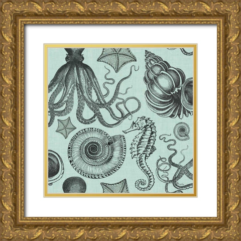 Coastal Farmhouse Pattern IB Gold Ornate Wood Framed Art Print with Double Matting by Pela Studio