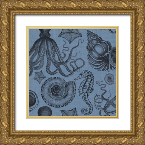 Coastal Farmhouse Pattern IC Gold Ornate Wood Framed Art Print with Double Matting by Pela Studio