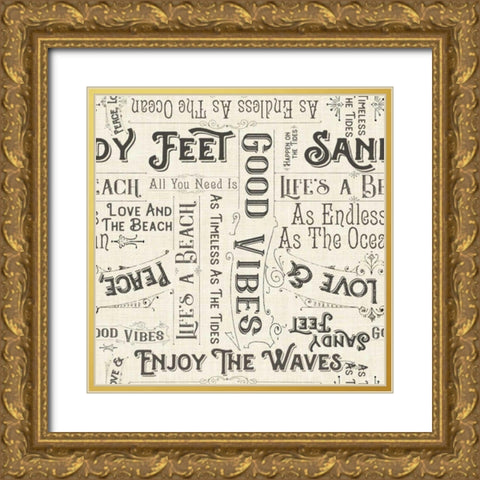 Coastal Farmhouse Pattern IIA Gold Ornate Wood Framed Art Print with Double Matting by Pela Studio