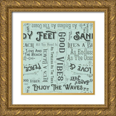 Coastal Farmhouse Pattern IIB Gold Ornate Wood Framed Art Print with Double Matting by Pela Studio