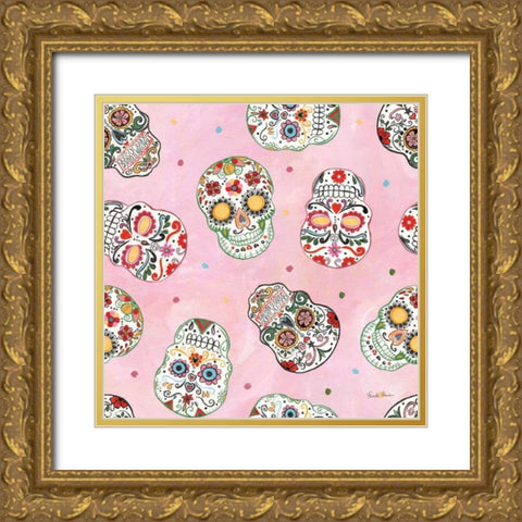 Homage to Frida Pattern IC Gold Ornate Wood Framed Art Print with Double Matting by Zaman, Farida