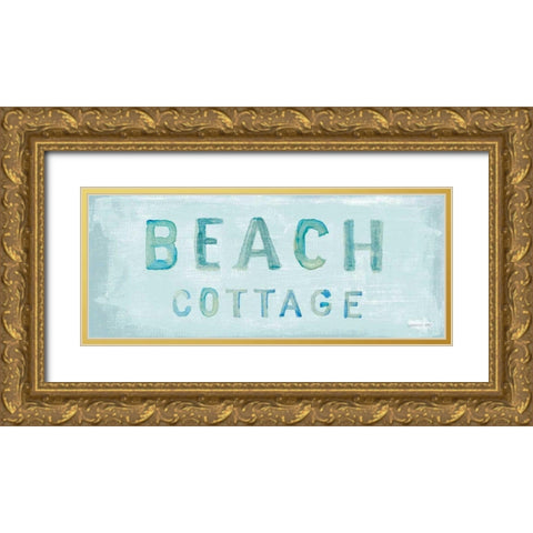 Beach Cottage Sign Gold Ornate Wood Framed Art Print with Double Matting by Nai, Danhui