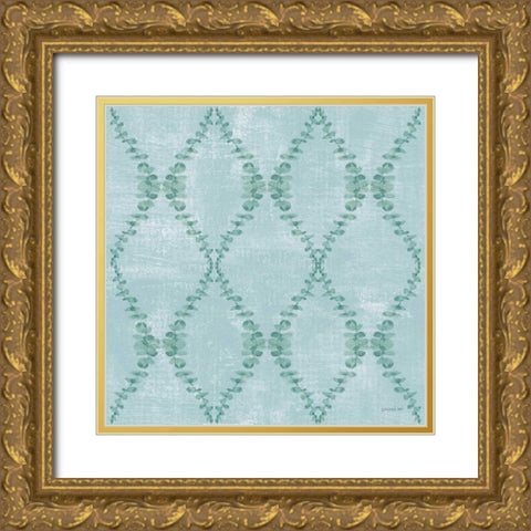 Beach Cottage Floral Pattern IA Gold Ornate Wood Framed Art Print with Double Matting by Nai, Danhui
