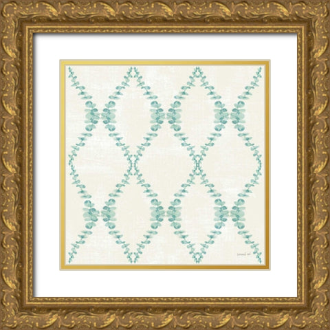 Beach Cottage Floral Pattern IB Gold Ornate Wood Framed Art Print with Double Matting by Nai, Danhui