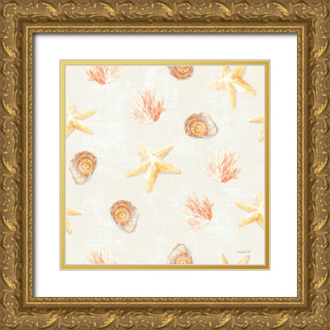 Beach Cottage Floral Pattern IIB Gold Ornate Wood Framed Art Print with Double Matting by Nai, Danhui