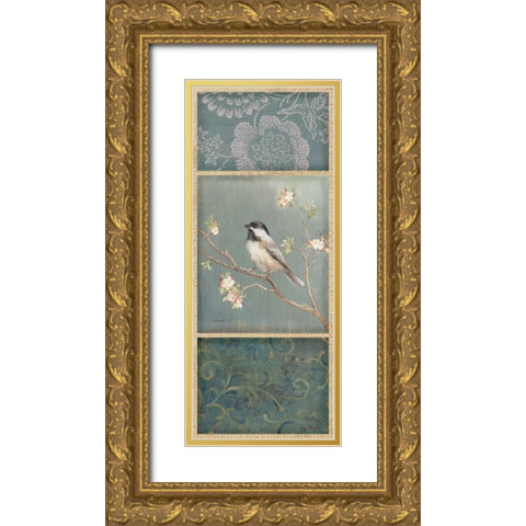 Black Capped Chickadee - Wag Gold Ornate Wood Framed Art Print with Double Matting by Nai, Danhui