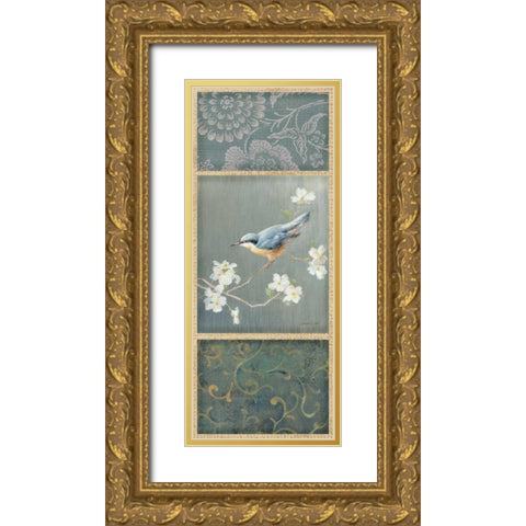 Nuthatch - Wag Gold Ornate Wood Framed Art Print with Double Matting by Nai, Danhui