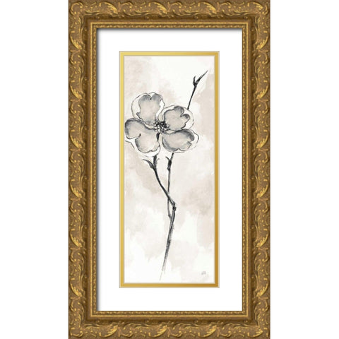 Solitary Dogwood II Taupe Gold Ornate Wood Framed Art Print with Double Matting by Paschke, Chris