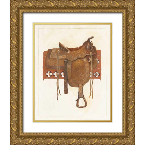 Western Saddle I Light Gold Ornate Wood Framed Art Print with Double Matting by Tillmon, Avery