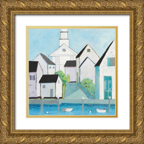 Harbor Town III No Sign Light Gold Ornate Wood Framed Art Print with Double Matting by Adams, Phyllis