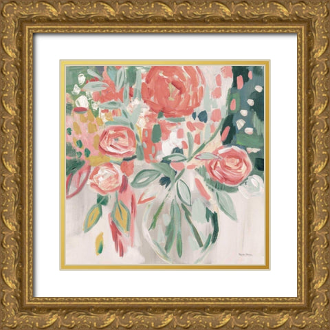 Summer Pink Floral Modern Gold Ornate Wood Framed Art Print with Double Matting by Zaman, Farida