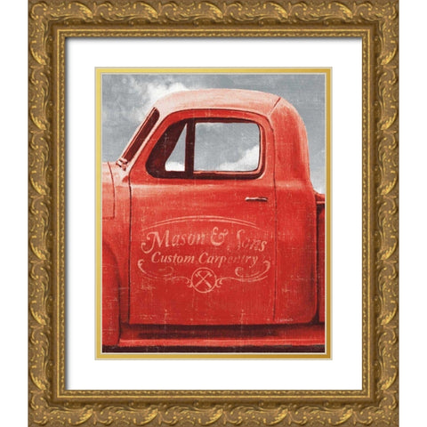 Lets Go for a Ride II Red Truck Gold Ornate Wood Framed Art Print with Double Matting by Wiens, James