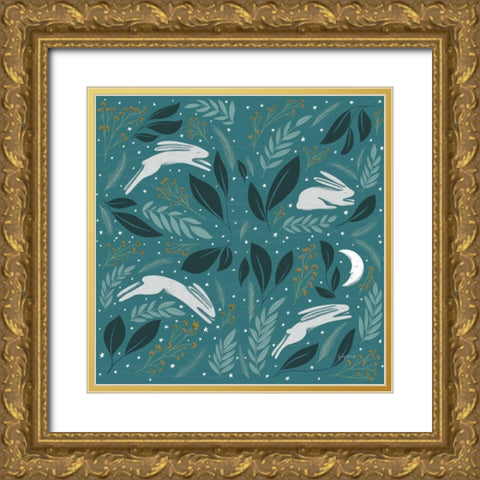 Sweet Dreams Bunny Pattern IB Gold Ornate Wood Framed Art Print with Double Matting by Thorns, Becky