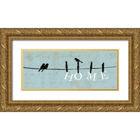 Birds on a Wire - Home Gold Ornate Wood Framed Art Print with Double Matting by Pela