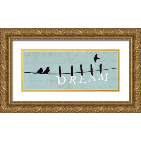 Birds on a Wire - Dream Gold Ornate Wood Framed Art Print with Double Matting by Pela
