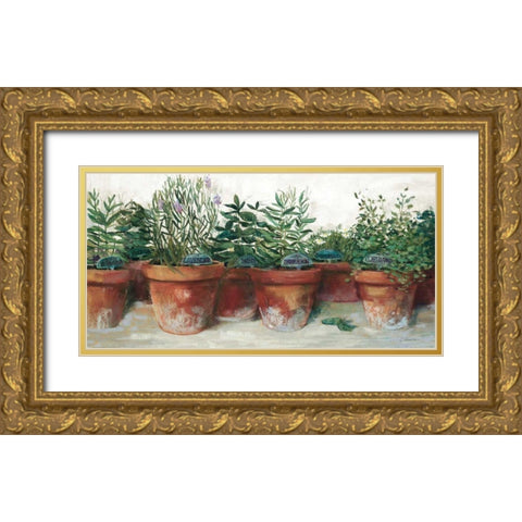 Pots of Herbs I White Gold Ornate Wood Framed Art Print with Double Matting by Rowan, Carol