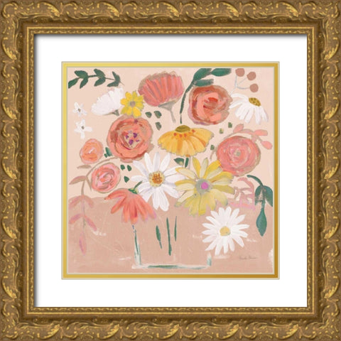 Folk Floral II Modern Gold Ornate Wood Framed Art Print with Double Matting by Zaman, Farida