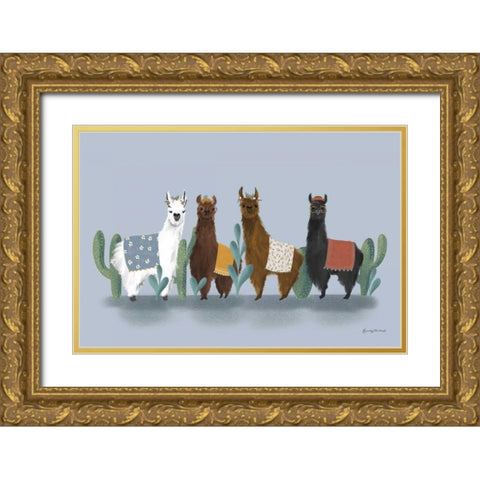 Delightful Alpacas V Gold Ornate Wood Framed Art Print with Double Matting by Thorns, Becky