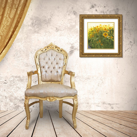 Sunflower Field Gold Ornate Wood Framed Art Print with Double Matting by Novak, Shirley
