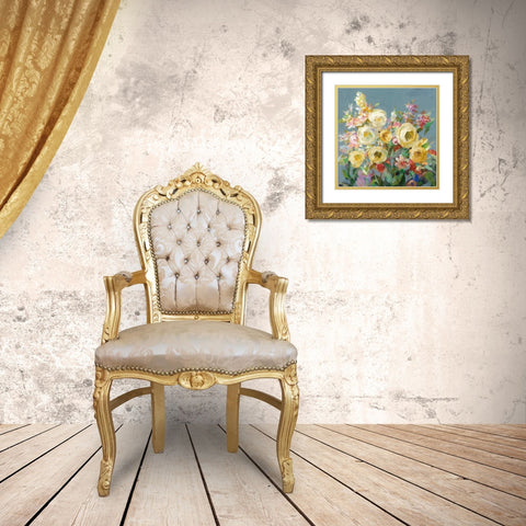 Joy of the Garden Sq I Yellow Gold Ornate Wood Framed Art Print with Double Matting by Nai, Danhui