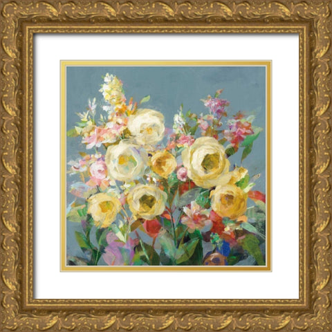 Joy of the Garden Sq I Yellow Gold Ornate Wood Framed Art Print with Double Matting by Nai, Danhui