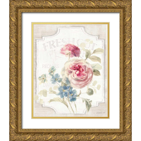 Cottage Garden II on wood Gold Ornate Wood Framed Art Print with Double Matting by Nai, Danhui