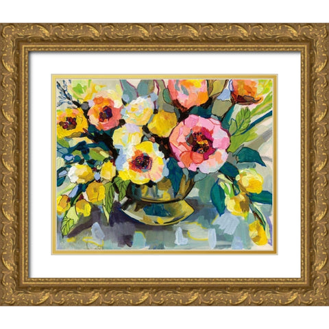 Cottage Bouquet Gold Ornate Wood Framed Art Print with Double Matting by Vertentes, Jeanette
