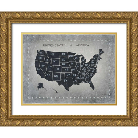 Riveting USA Map Gold Ornate Wood Framed Art Print with Double Matting by Wiens, James