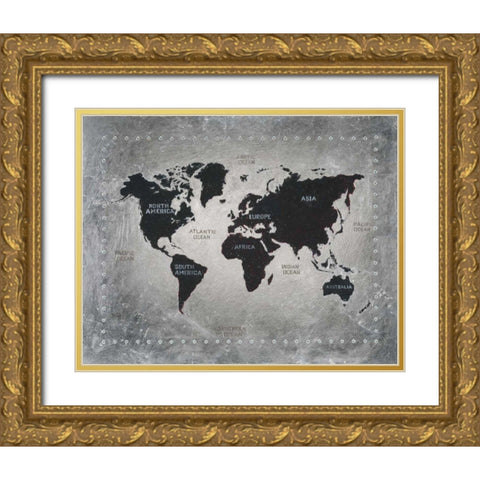 Riveting World Map Gold Ornate Wood Framed Art Print with Double Matting by Wiens, James