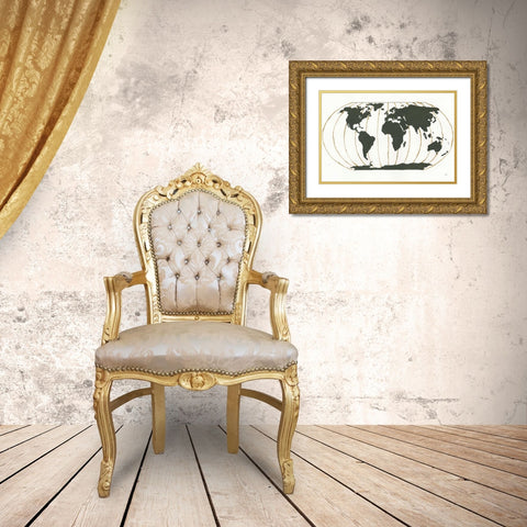 World Map Gold Lines Gold Ornate Wood Framed Art Print with Double Matting by Paschke, Chris