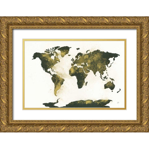 World Map Gold Dust Gold Ornate Wood Framed Art Print with Double Matting by Paschke, Chris
