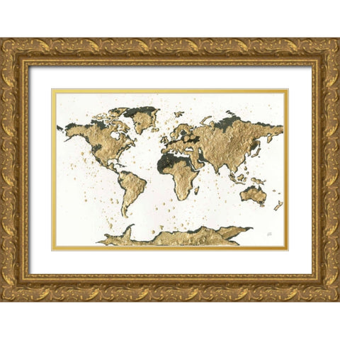 World Map Gold Leaf Gold Ornate Wood Framed Art Print with Double Matting by Paschke, Chris