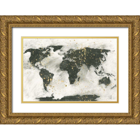 World Map Gold Speckle Gold Ornate Wood Framed Art Print with Double Matting by Paschke, Chris