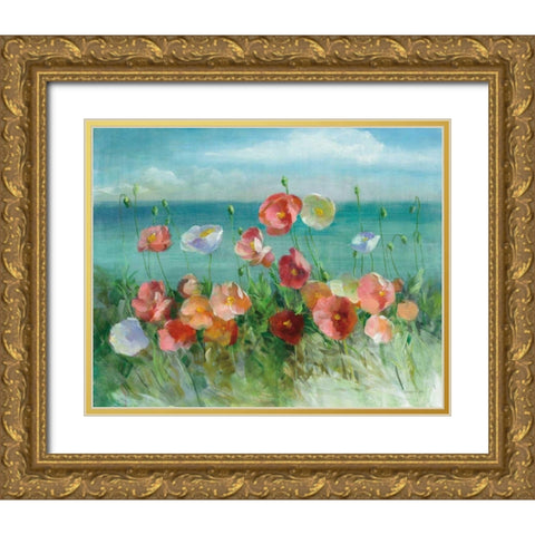 Coastal Poppies Gold Ornate Wood Framed Art Print with Double Matting by Nai, Danhui