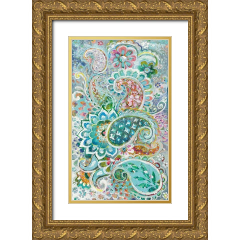 Paisley Flowers Gold Ornate Wood Framed Art Print with Double Matting by Nai, Danhui