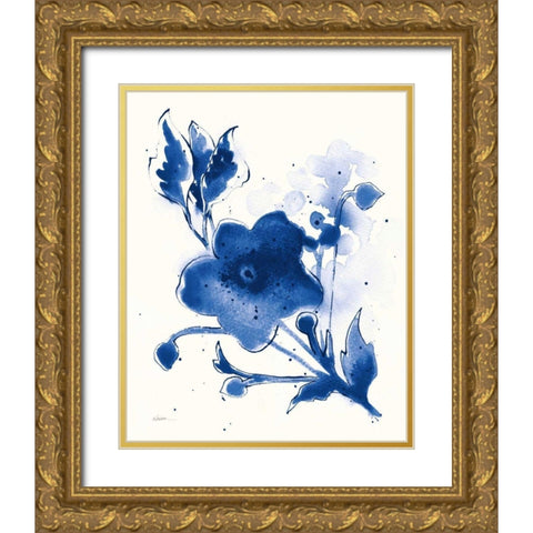 Independent Blooms Blue II v2 Gold Ornate Wood Framed Art Print with Double Matting by Novak, Shirley