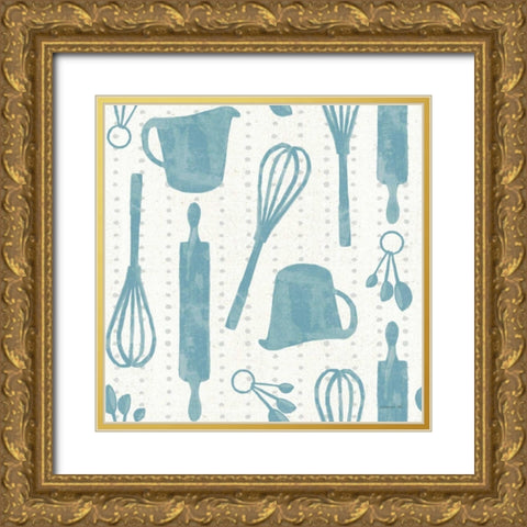 Kitchen Floursack Pattern VIB Gold Ornate Wood Framed Art Print with Double Matting by Nai, Danhui